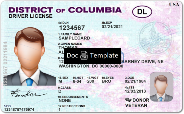 District Of Columbia Driver License Template
