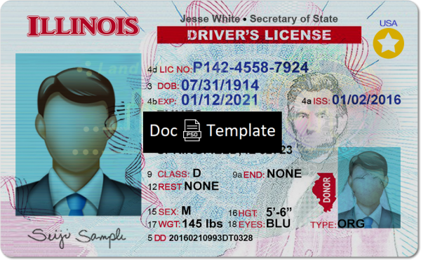 Illinois Driver License Template