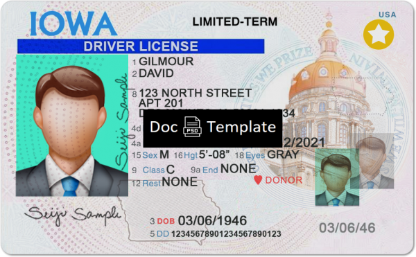 Iowa Driver License Template