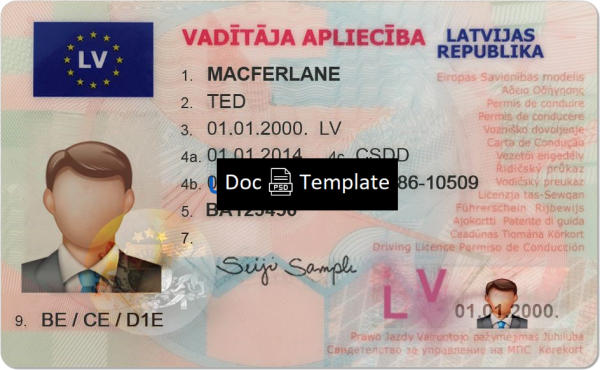 Latvia Driver License Template