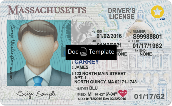 Massachusetts Driver License Template