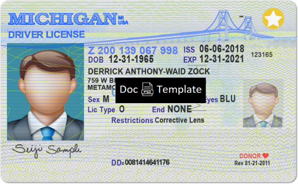 Michigan Driver License Template