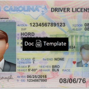 North Carolina Driver License Template