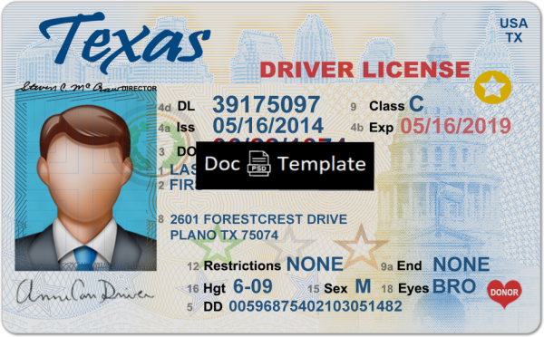 Texas Driver License Template