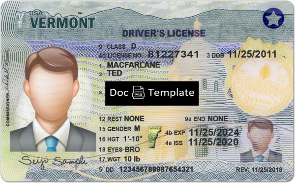 Vermont Driver License Template