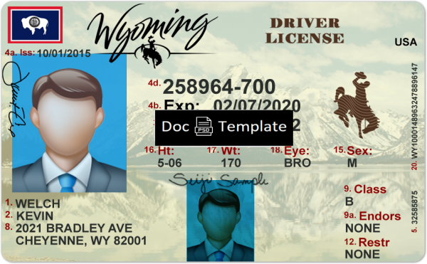 Wyoming driver license Template