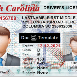 South Carolina Driver License Template