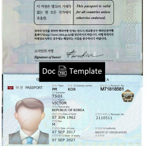 South Korea Passport Template