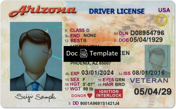 Arizona Driver License Template