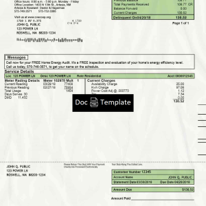 New Mexico Utility Bill Template