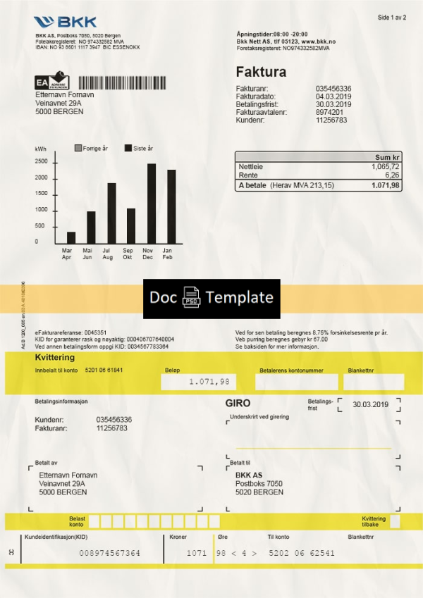 Norway Utility Bill Template