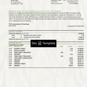 TD Bank Statement Template